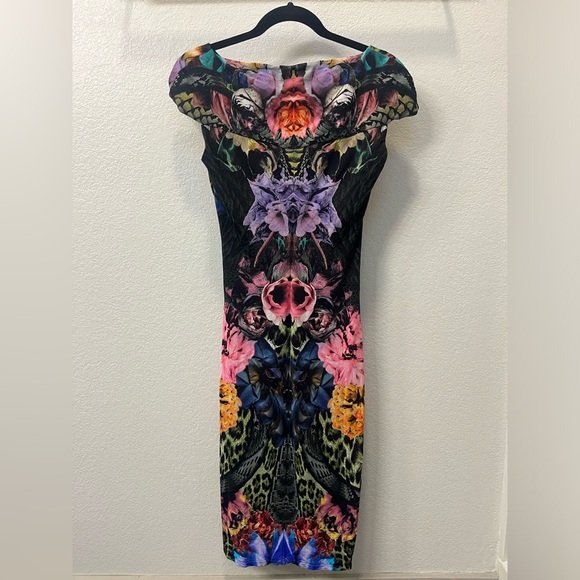 Roberto Cavalli Floral Leopard Print Bodycon Midi Dress IT 46 / US Large - Picture 3 of 7